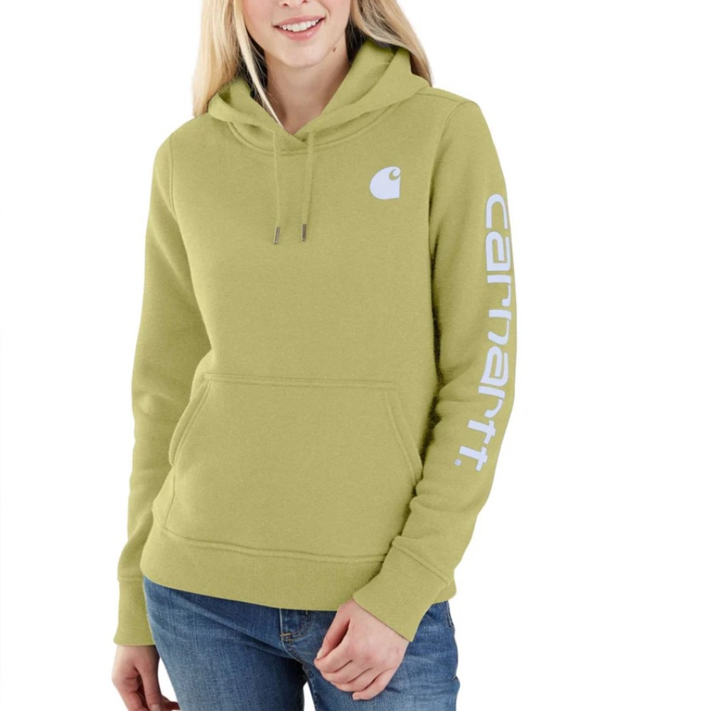 Carhartt Relaxed Fit Clarksburg Style Logo Sleeve Hoodie Olive Green Small